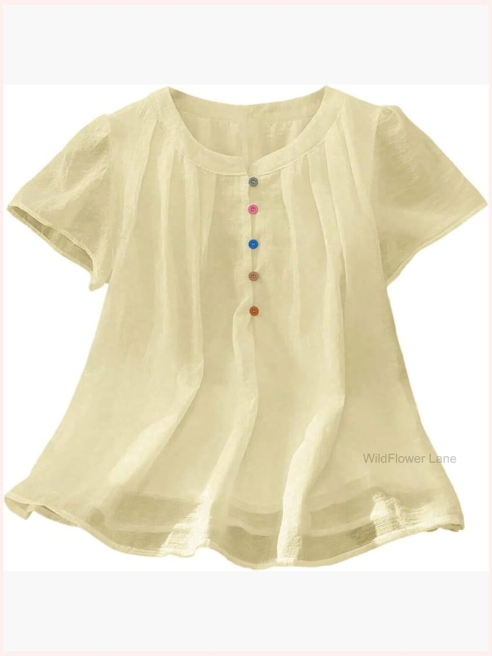 Summer Button Down Short Sleeve Crew Neck Blouse Top